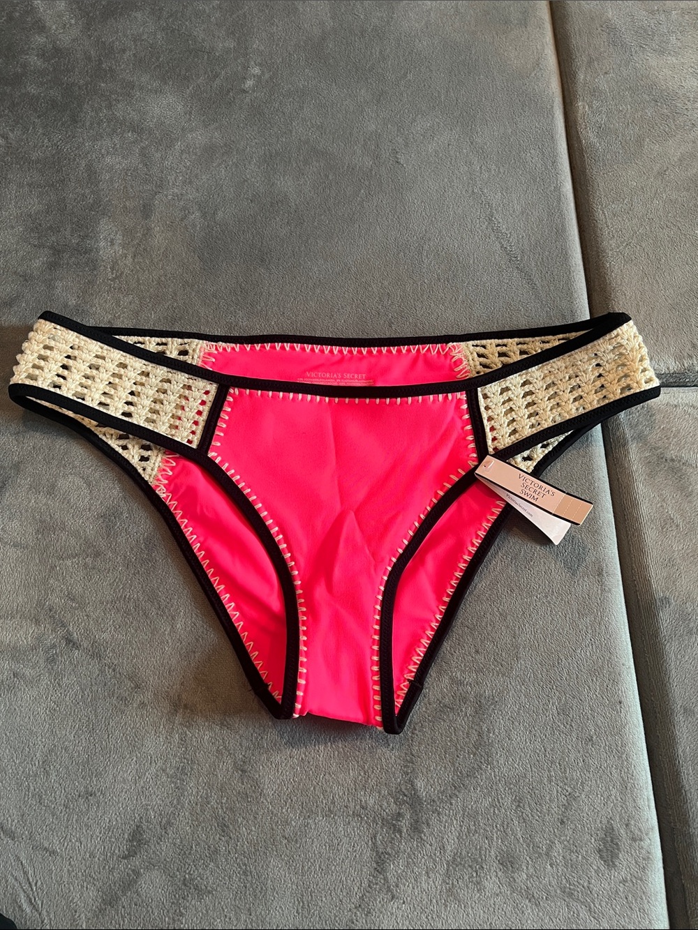 Victoria's Secret Neon Pink Crochet-Trim Bikini Bottoms- NWT